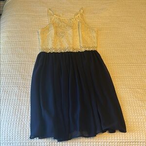 by & by White and Navy Pleated lace sundress